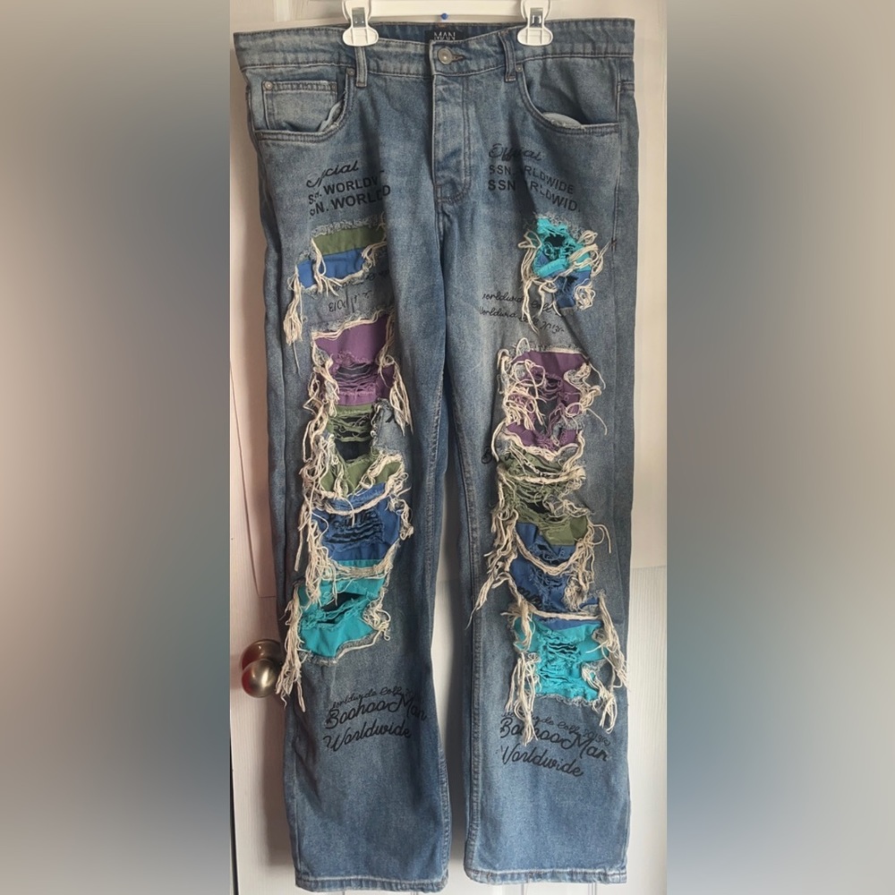 Men’s Colorful Double Layer Ripped Jeans 36|32